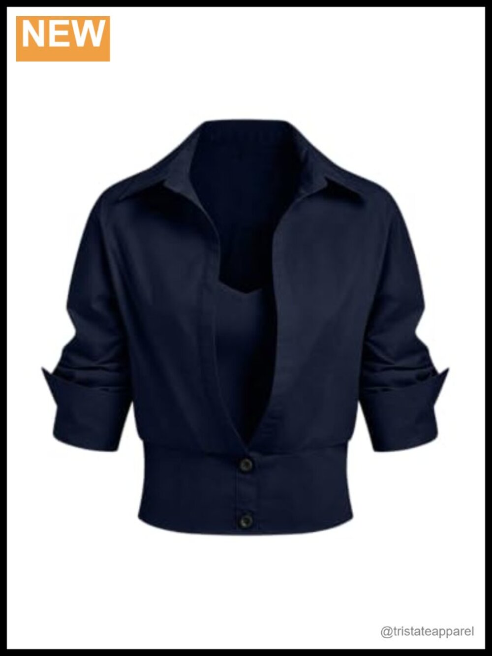 Long Sleeve Collared 2-in-1 Button Down Blouse - Women's Dressy
